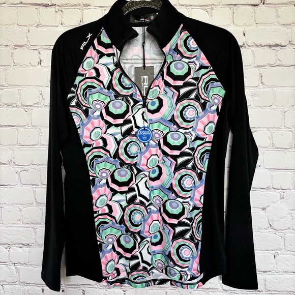 RLX Ralph Lauren Long Sleeve Black Printed Golf/Tennis Polo Performance Shirt--S - Picture 6 of 16